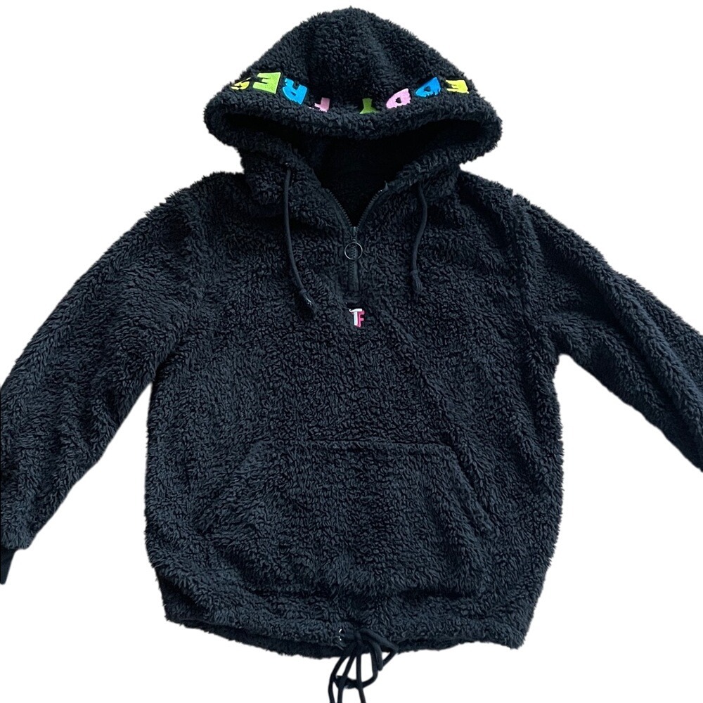 Teddy Fresh Black Sherpa Pullover 1/4 Zip Hoodie Small